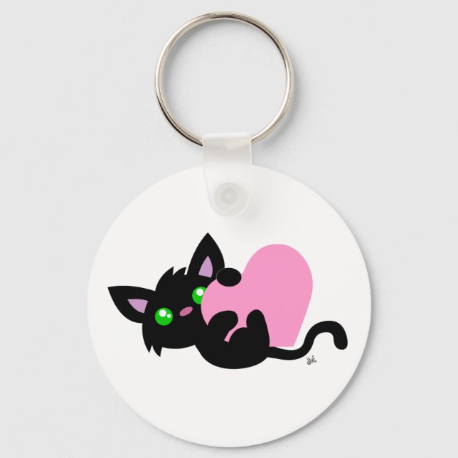 Valentinstag Black Kitty Schlüsselanhänger (Vorderseite)