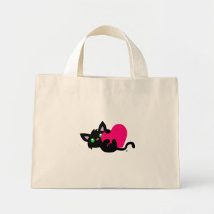 Valentinstag Black Kitty Tote Bag Mini Stoffbeutel