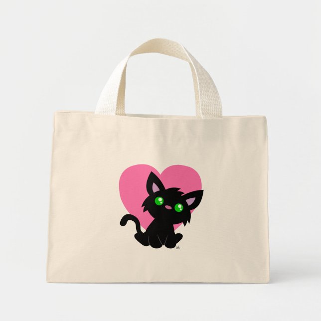 Valentinstag Black Kitty Tote Bag Mini Stoffbeutel (Vorne)