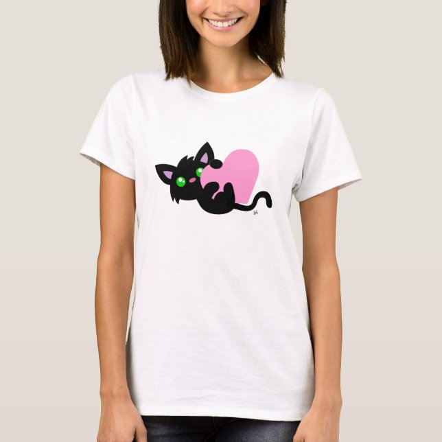 Valentinstag Black Kitty White Shirt (Vorderseite)