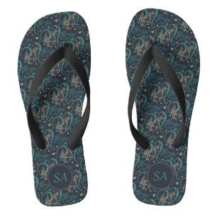 Valentinstag Blau Braun Ich liebe dich Typografie Flip Flops