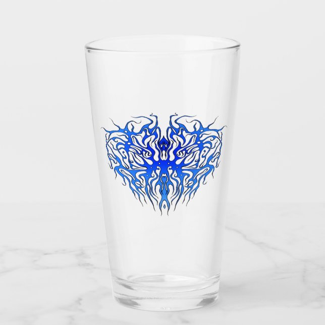 Valentinstag Blauer Herzstamm Tattoo Glas (Vorderseite)