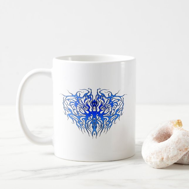 Valentinstag Blauer Herzstamm Tattoo Kaffeetasse (Mit Donut)