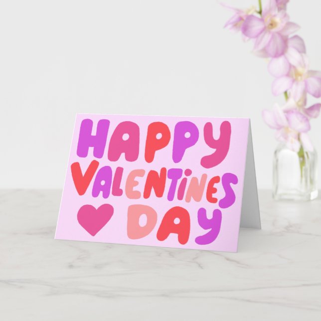 Valentinstag Blubble Letters Pink Curvy Retro Karte (Orchidee)