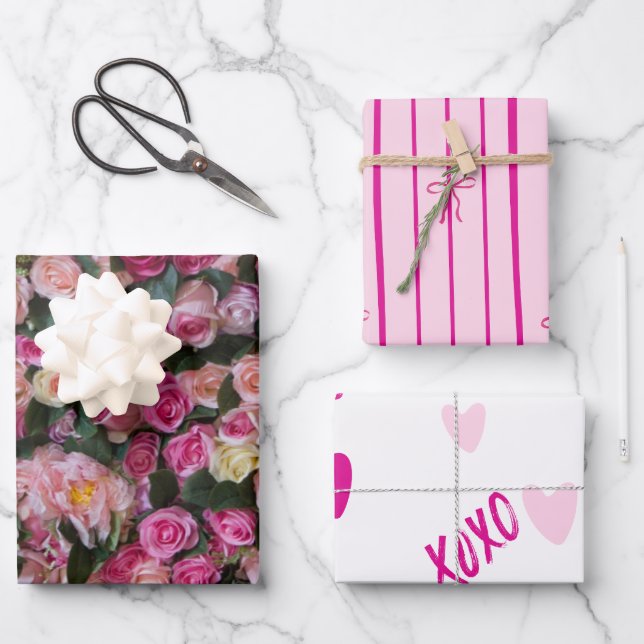 Valentinstag Blume, Herz & Bows Geschenkpapier Set (Vorderseite)