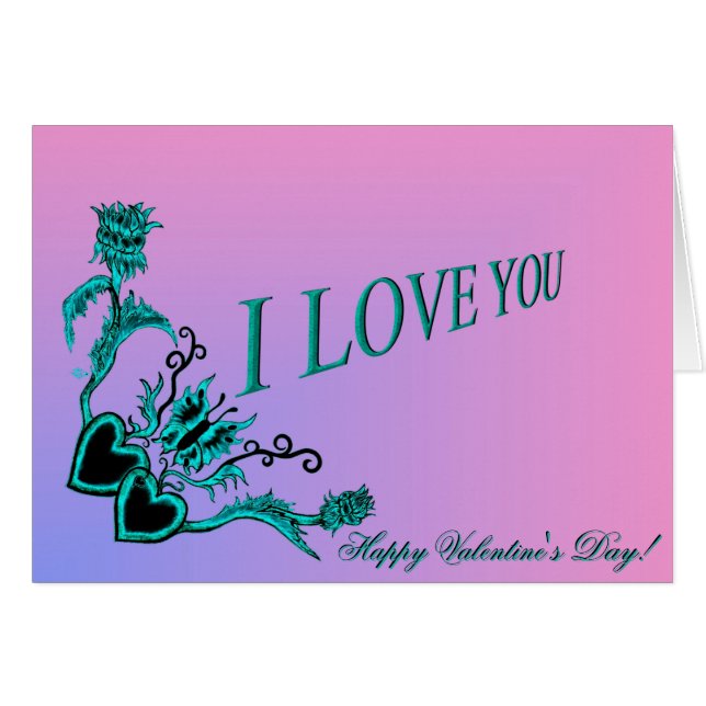 Valentinstag - Blume Herz und Schmetterling (Vorderseite (Horizontal))
