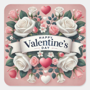 Valentinstag Blumendesign Quadratischer Aufkleber