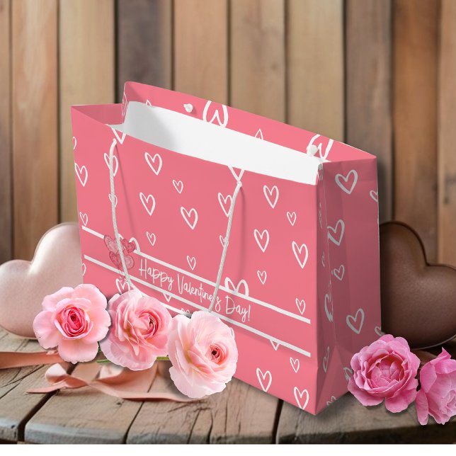 Valentinstag Blush Herzmuster Große Geschenktüte (Valentine's Day Blush Heart Pattern Large Gift Bag)
