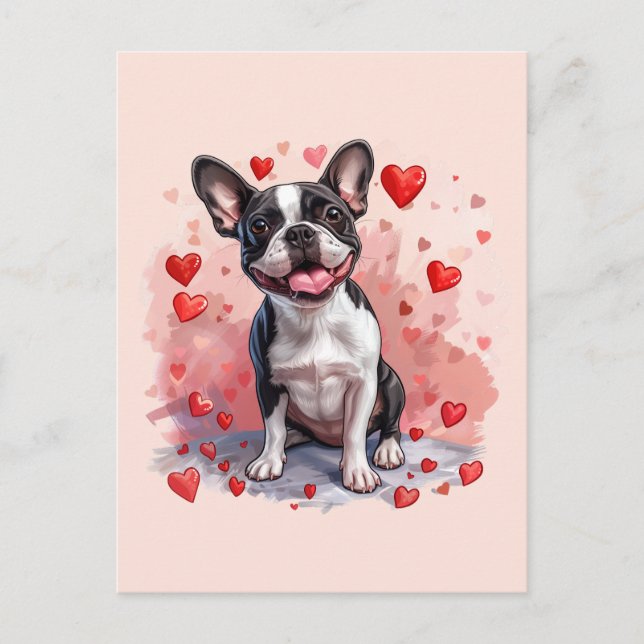 Valentinstag Boston Terrier Dog Postkarte (Vorderseite)