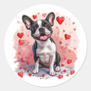 Valentinstag Boston Terrier Dog Runder Aufkleber
