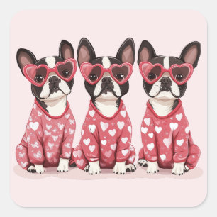 Valentinstag Boston Terrier Dogs Quadratischer Aufkleber