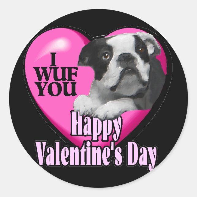 Valentinstag Boston Terrier Runder Aufkleber (Vorderseite)