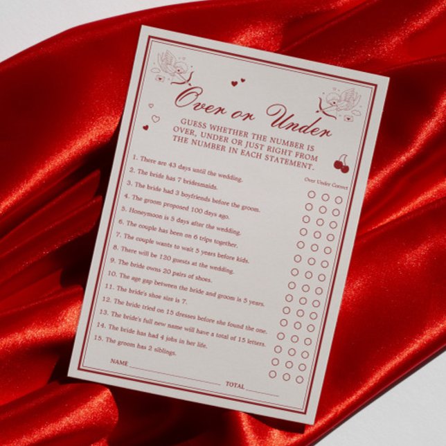 Valentinstag Brautparty Über oder Unter Spielkarte Einladung (Von Creator hochgeladen)