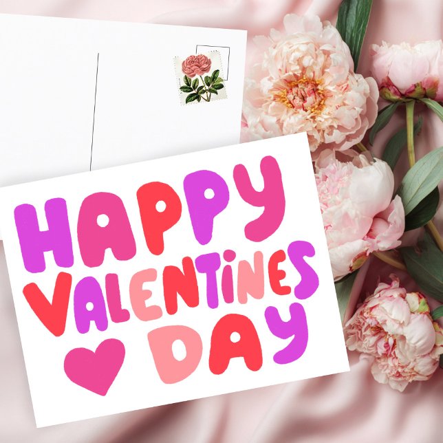 Valentinstag Bubble Letters Groovy Curvy Retro Postkarte (Valentines Day Bubble Letters Groovy Curvy Retro Postcard
)