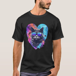Valentinstag Bunte Herz-Sonnenbrille Süße Katze T-Shirt