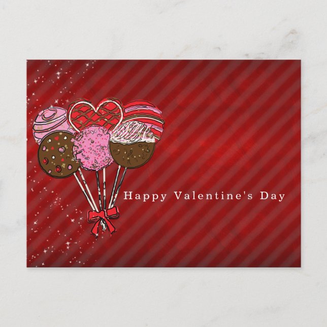 Valentinstag-Cake-Pops-Ankündigung oder Party Postkarte (Vorderseite)