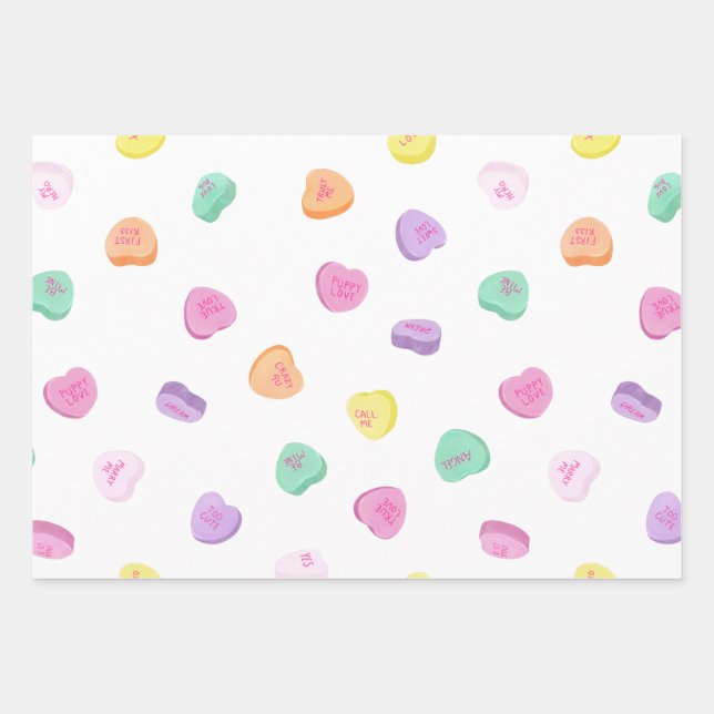 Valentinstag Candy Hearts Pattern Geschenkpapier Set (Vorderseite)