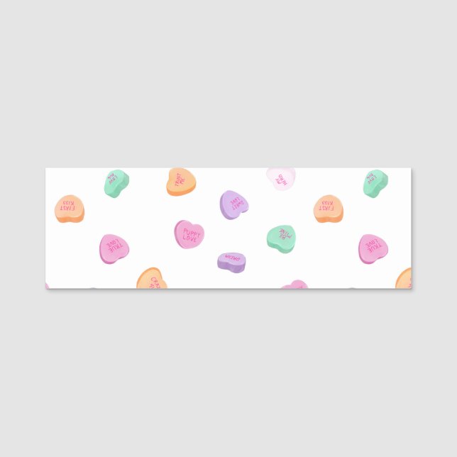 Valentinstag Candy Hearts Pattern Namensschild (Vorderseite)