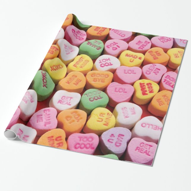 Valentinstag Candy Hearts Wrapping Paper Geschenkpapier (Ungerollt)