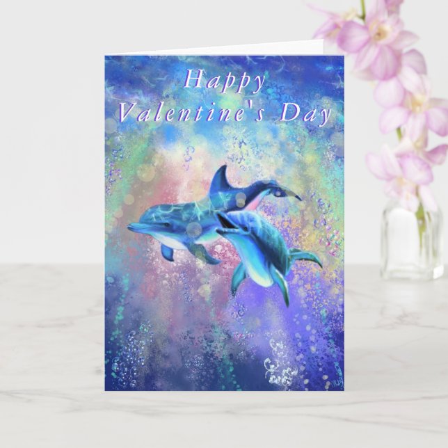 Valentinstag Card Dolphin Couple Liebe Karte (Orchidee)