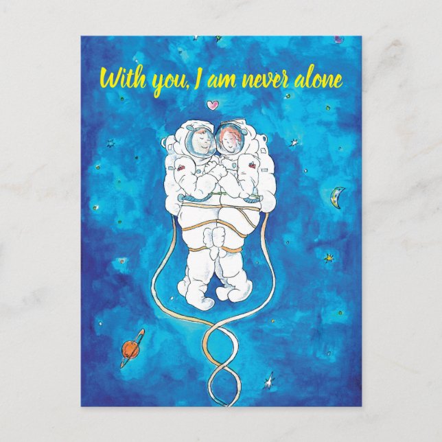 Valentinstag Card Loving Astronauten Couple Feiertagspostkarte (Vorderseite)