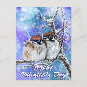Valentinstag Card mit Winter Sparrows Couple Postkarte