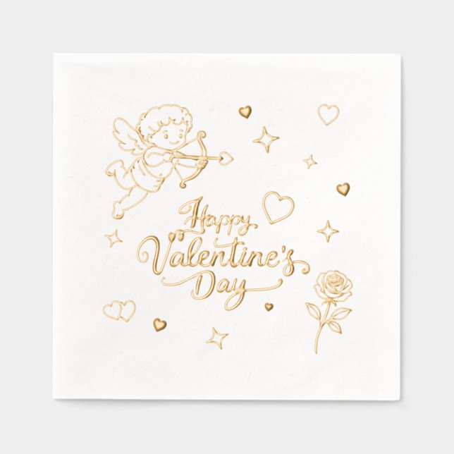 Valentinstag Cherub & Romantisches Doodle-Design Servietten Mit Folie (Vorderseite)