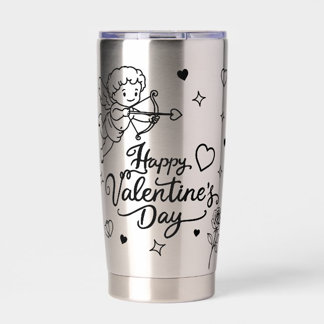 Valentinstag Cherub & Romantisches Doodle Design Thermobecher (Vorderseite)