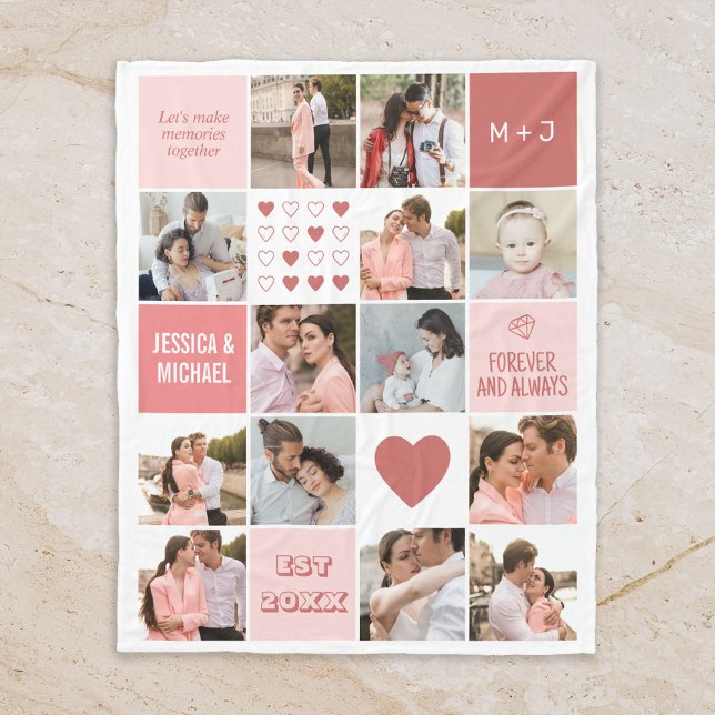 Valentinstag Chic Couple FotoCollage Rosa Fleecedecke (Valentine's Day Couple Blanket)