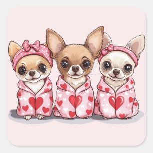 Valentinstag Chihuahua Dogs Quadratischer Aufkleber
