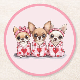 Valentinstag Chihuahua Dogs Runder Pappuntersetzer