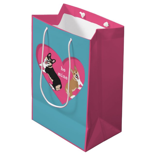 Valentinstag Corgi Mittlere Geschenktüte (Vorderseite Schrägansicht)