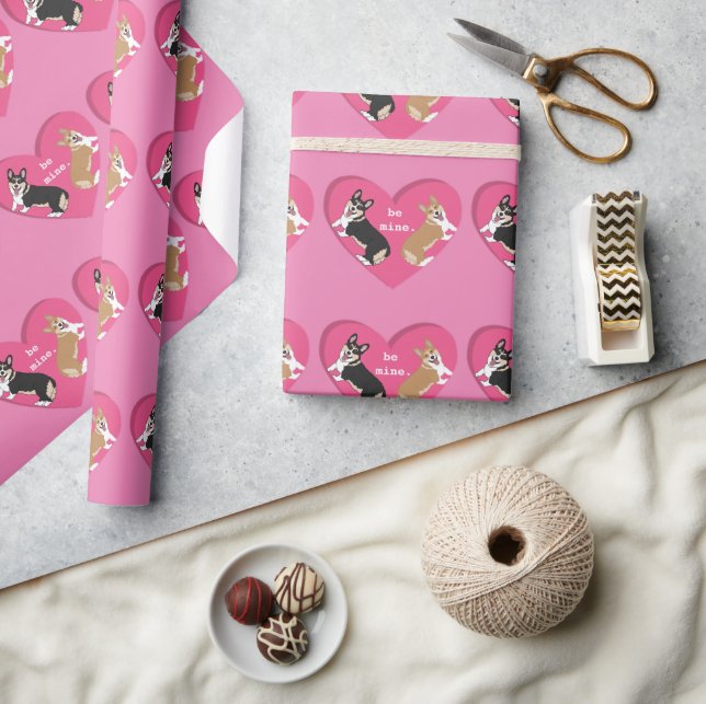 Valentinstag Corgis Geschenkpapier (Kunsthandwerk)
