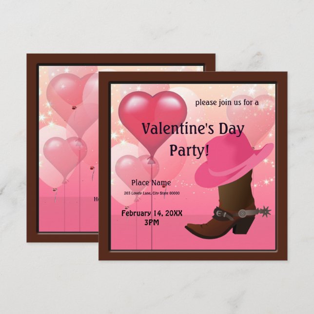 Valentinstag Cowgirl Western Party Einladung (Vorne/Hinten)