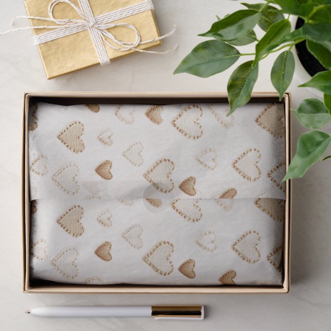 Valentinstag Cream & Brown Hearts Seidenpapier (Geschenk)