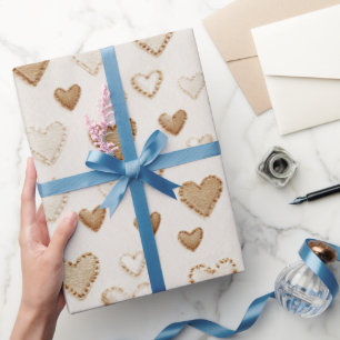Valentinstag Creme & Braune Herzen Geschenkpapier
