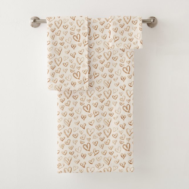 Valentinstag Cremebraune Herzen Badhandtuch Set (Insitu)