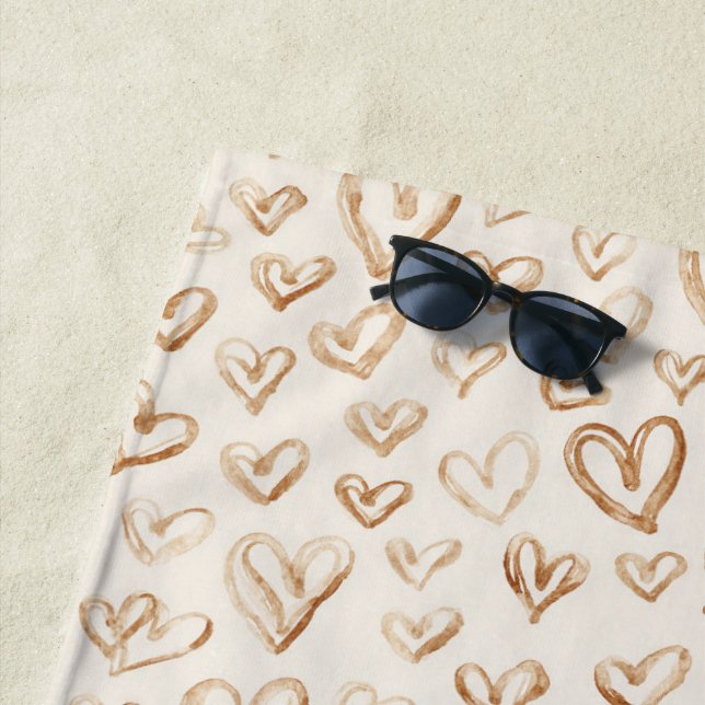 Valentinstag Cremebraune Herzen Strandtuch (Beispiel)