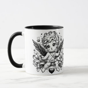 Valentinstag-Cupid mit Rosen und Taube Tasse