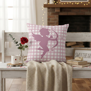 Valentinstag-Cupid-Rosa-Weiß-Karo-Gingham Kissen