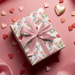 Valentinstag-Cupid und -Briefmarken im Vintage-Sti Geschenkpapier