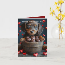 Valentinstag-Dachshund-Welpe rote Herzen Karte