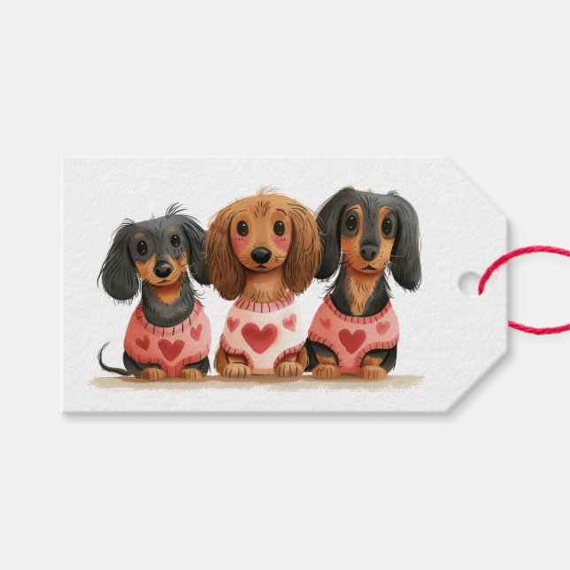 Valentinstag Dackel Hunde Geschenkanhänger (Vorderseite (Horizontal))
