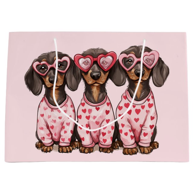 Valentinstag Dackel Hunde Große Geschenktüte (Vorderseite)