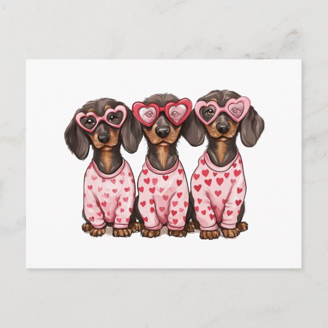 Valentinstag Dackel Hunde Postkarte (Vorderseite)