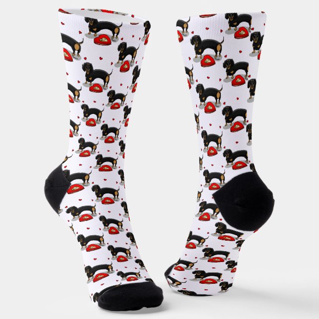 Valentinstag Dackel (schwarz & tan) - Niedlicher H Socken (Gewinkelt)