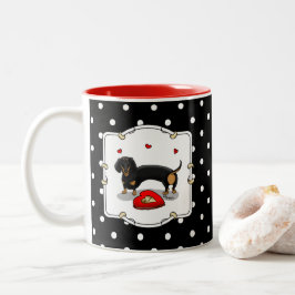 Valentinstag Dackel (schwarz & tan) - Niedlicher H Zweifarbige Tasse