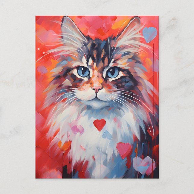 Valentinstag der Norwegischen Waldkatze Postkarte (Vorderseite)