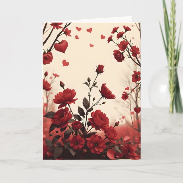 Valentinstag der Rose und Herzen Karte (Vorderseite)
