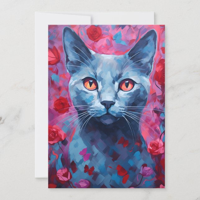 Valentinstag der russischen Blauen Katze Feiertagskarte (Vorderseite)